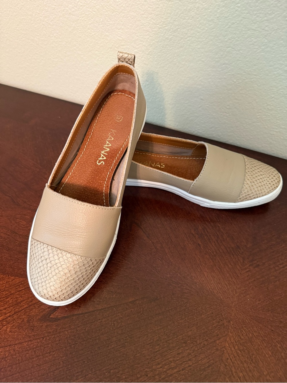 Kaanas Neutral Beige Slip-On Loafer with Textured Toe